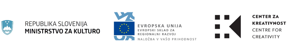 Logotipi Ministrstva za kulturo, Centra za kreativnost in Evropskega sklada za regionalni razvoj
